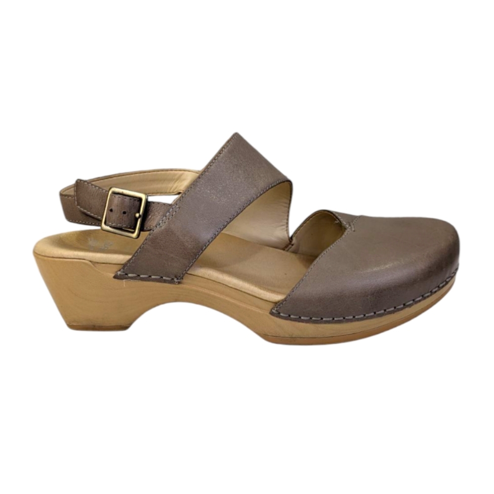 Brown Leather Slingback Clog Sandal - Women